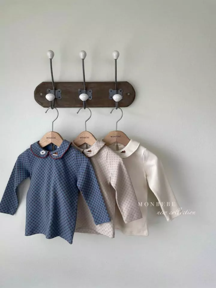 Monbebe - Korean Children Fashion - #kidsshorts - Embroidery Collar Tee