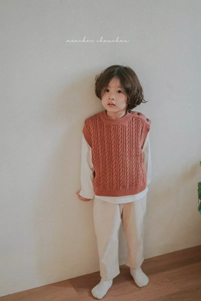 Moncher Chouchou - Korean Children Fashion - #kidsstore - Knit Button Vest - 12