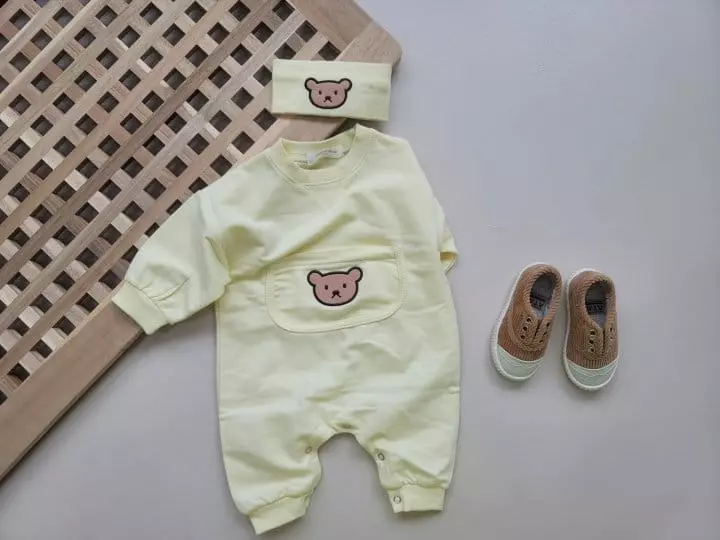 Moran - Korean Baby Fashion - #babyboutique - Bam Bam Bear Bodysuit with Hairband - 6