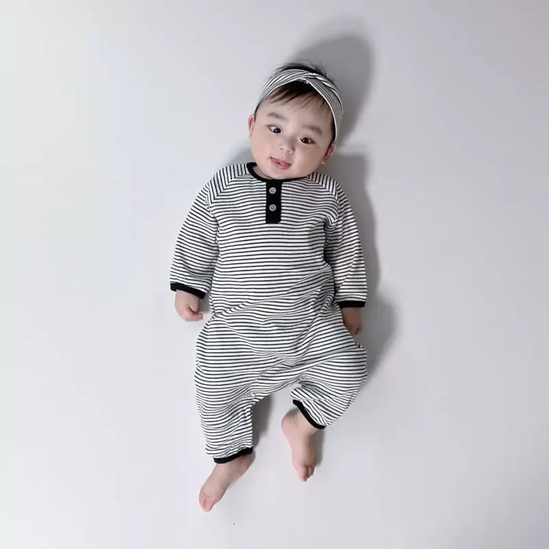 Moran - Korean Baby Fashion - #babygirlfashion - Sbutton Bodysuit with Hairband - 5