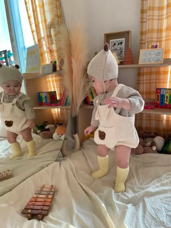 Moran - Korean Baby Fashion - #babyootd - Bear Dungarees Bodysuit - 9
