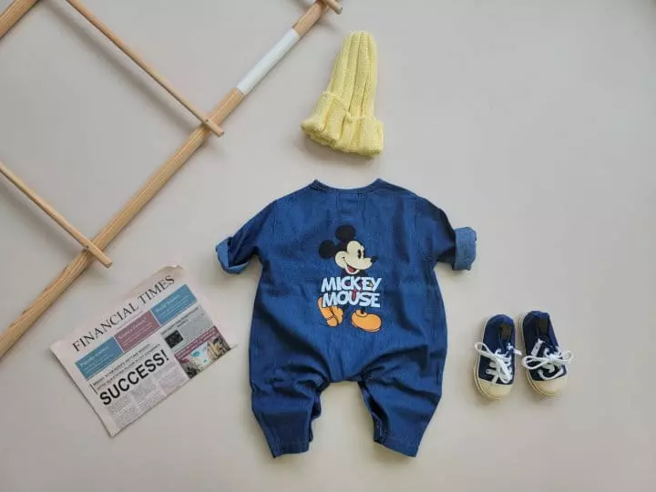 Moran - Korean Baby Fashion - #babyoutfit - Denim Mickey Bodysuit