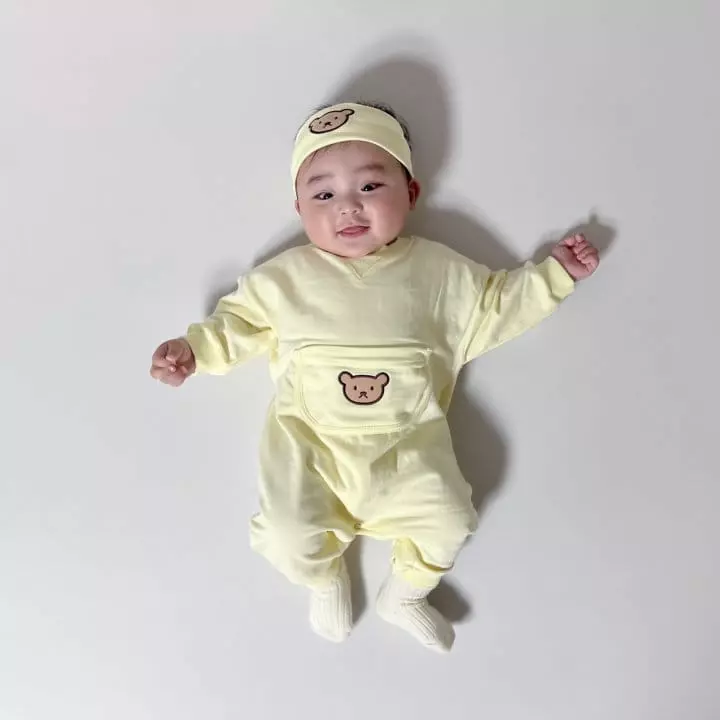 Moran - Korean Baby Fashion - #onlinebabyboutique - Bam Bam Bear Bodysuit with Hairband - 3