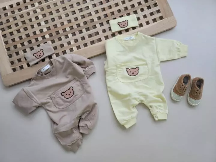 Moran - Korean Baby Fashion - #smilingbaby - Bam Bam Bear Bodysuit with Hairband - 5