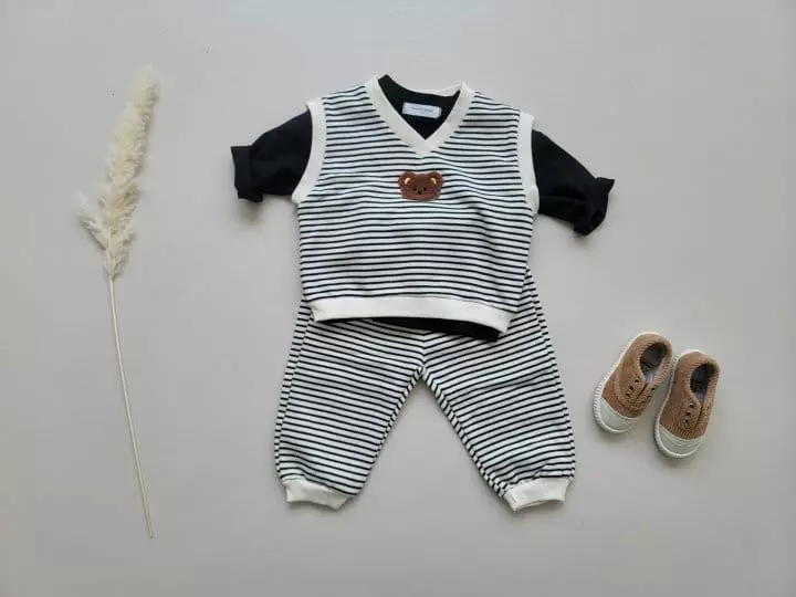 Moran - Korean Children Fashion - #childrensboutique - Mane Bear Top Bottom Set - 2