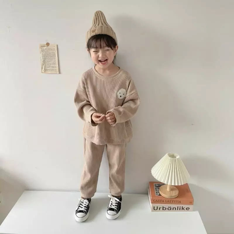 Moran - Korean Children Fashion - #childrensboutique - Waffle Puppy Top Bottom Set - 12
