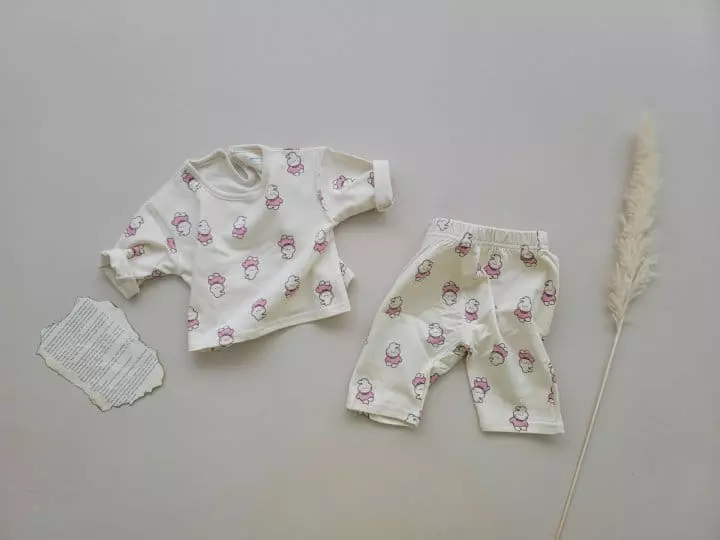 Moran - Korean Children Fashion - #kidsshorts - Tosuni Bear Top Bottom Set - 2