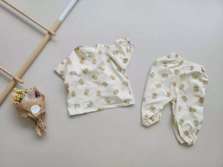 Moran - Korean Children Fashion - #littlefashionista - Haha Bear Top Bottom Set - 2