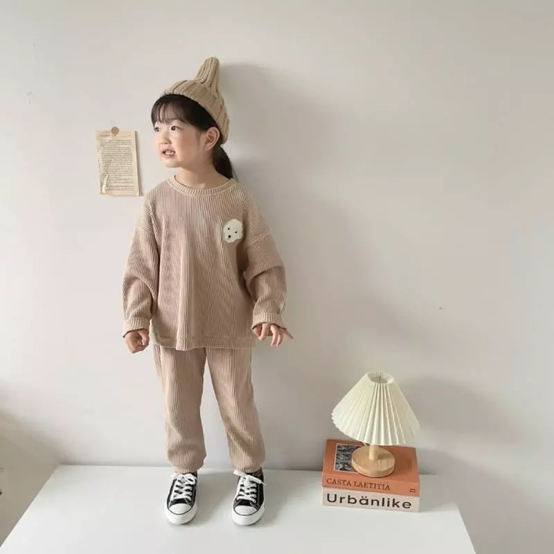 Moran - Korean Children Fashion - #Kfashion4kids - Waffle Puppy Top Bottom Set - 4