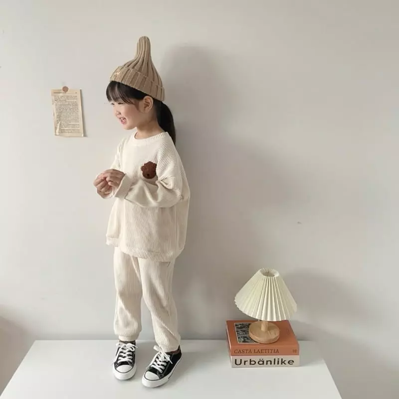 Moran - Korean Children Fashion - #minifashionista - Waffle Puppy Top Bottom Set - 6