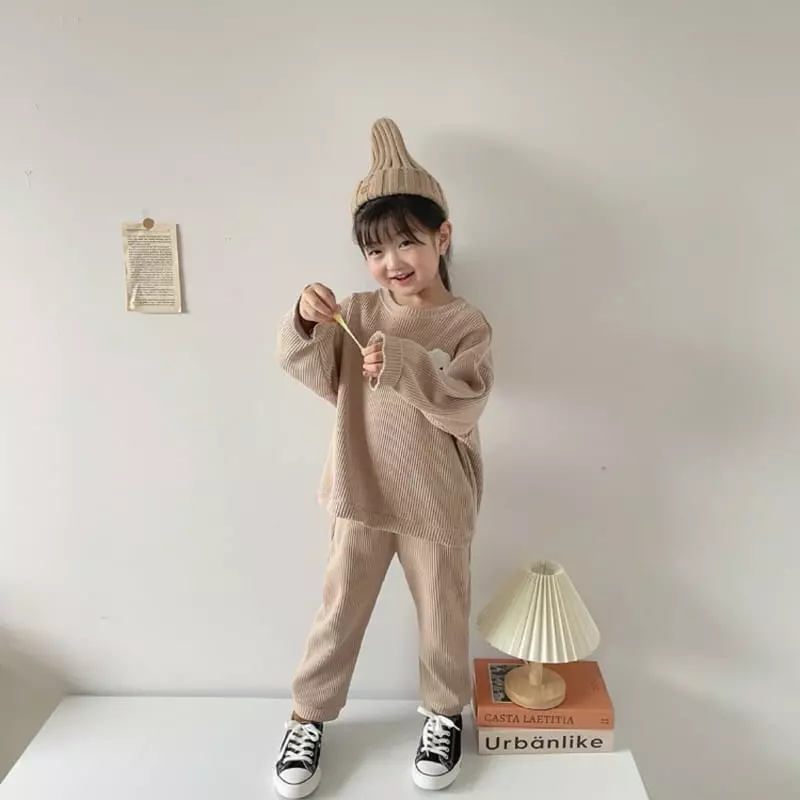 Moran - Korean Children Fashion - #stylishchildhood - Waffle Puppy Top Bottom Set - 10