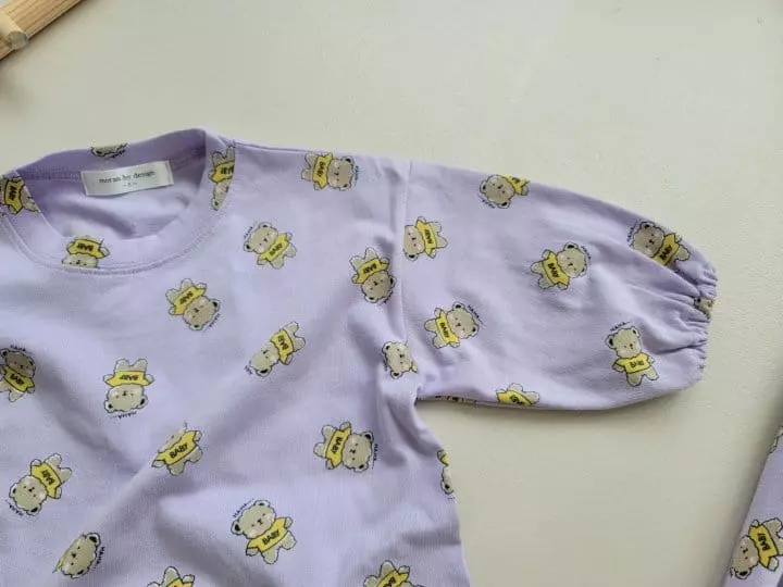 Moran - Korean Children Fashion - #toddlerclothing - Haha Bear Top Bottom Set - 7