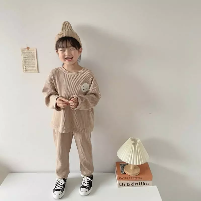 Moran - Korean Children Fashion - #toddlerclothing - Waffle Puppy Top Bottom Set - 9