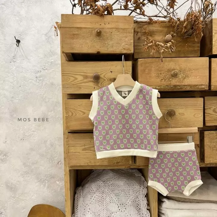 Mos Bebe - Korean Baby Fashion - #babyoutfit - Heart Breaker Top Bottom Set - 12