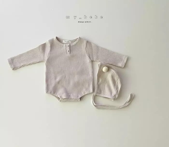 My Bebe - Korean Baby Fashion - #babyboutiqueclothing - Pong Pong Bodysuit  with Bonnet - 6