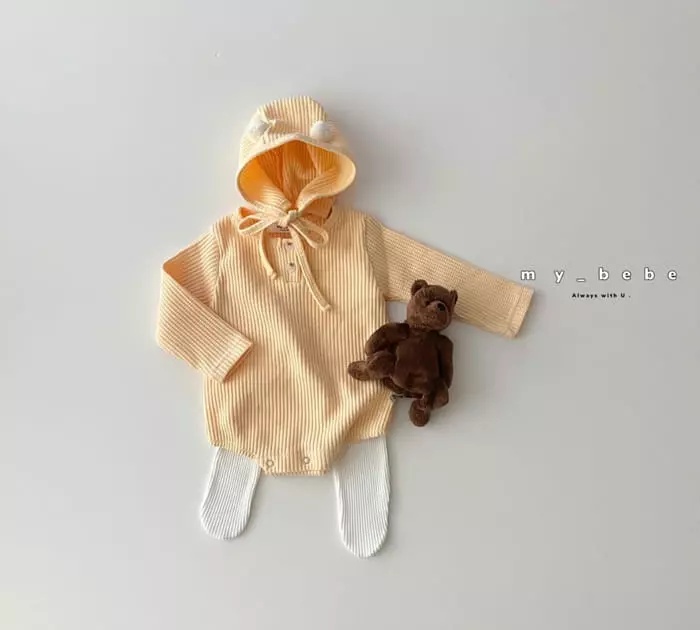 My Bebe - Korean Baby Fashion - #babyfever - Pong Pong Bodysuit  with Bonnet - 9