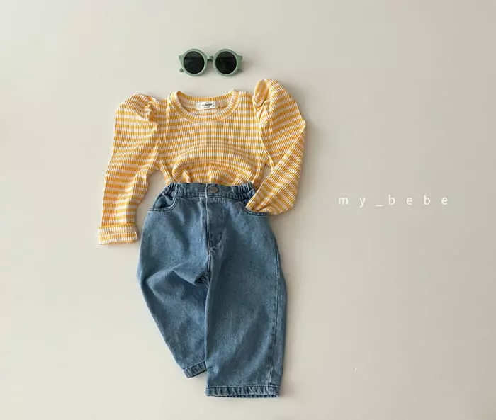 My Bebe - Korean Baby Fashion - #babyfashion - Puff Stripes Tee - 4
