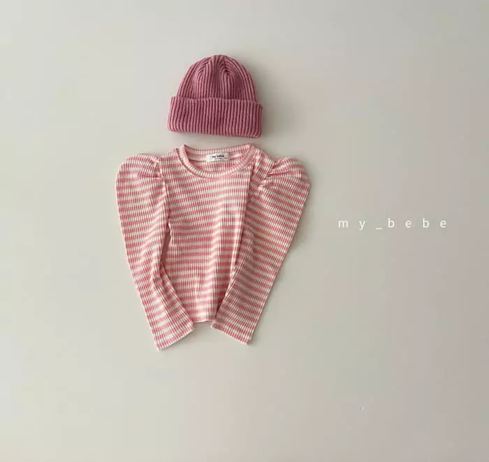 My Bebe - Korean Baby Fashion - #babygirlfashion - Puff Stripes Tee - 5