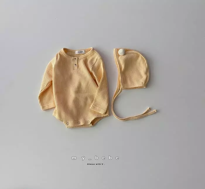 My Bebe - Korean Baby Fashion - #babylifestyle - Pong Pong Bodysuit  with Bonnet - 11