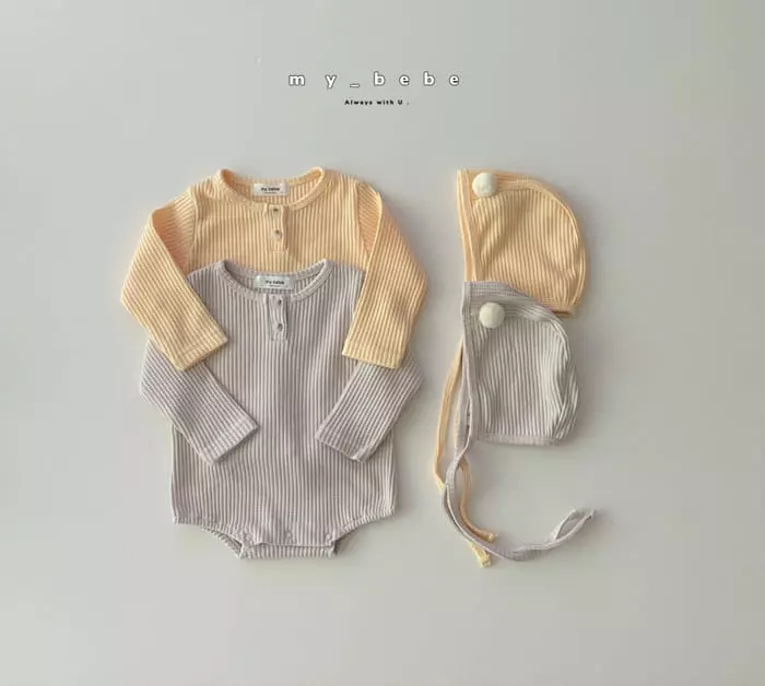 My Bebe - Korean Baby Fashion - #babywear - Pong Pong Bodysuit  with Bonnet
