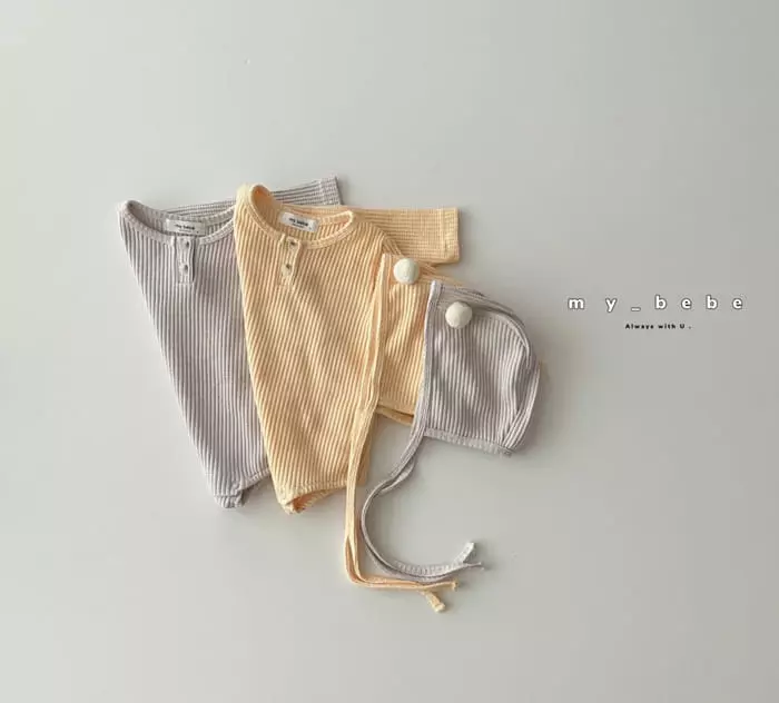 My Bebe - Korean Baby Fashion - #onlinebabyshop - Pong Pong Bodysuit  with Bonnet - 3