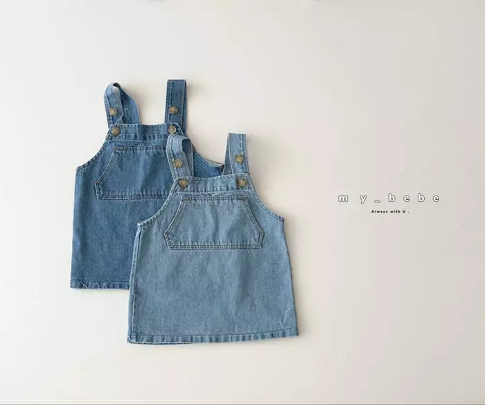 My Bebe - Korean Children Fashion - #kidsshorts - Denim Dungarees One-piece - 2