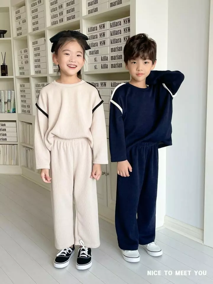 Nice To Meet You - Korean Children Fashion - #Kfashion4kids - Chaldduck Piping Top Bottom Set