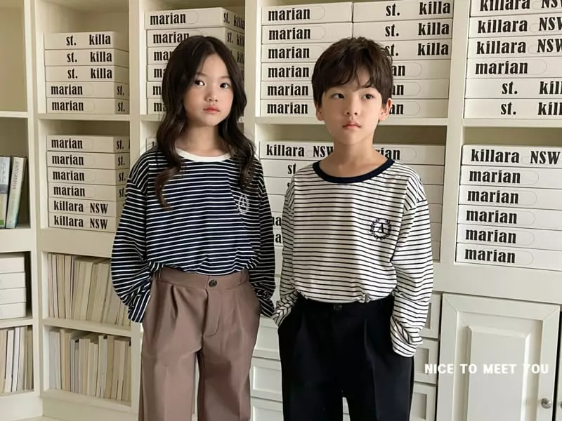 Nice To Meet You - Korean Children Fashion - #childofig - Stripes Embroidery Tee - 6