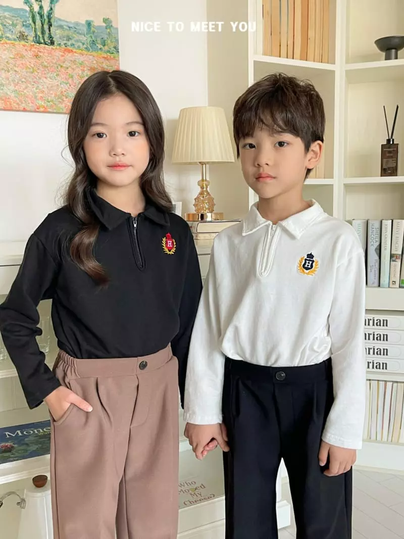 Nice To Meet You - Korean Children Fashion - #childofig - H Embroidery Collar Tee - 3