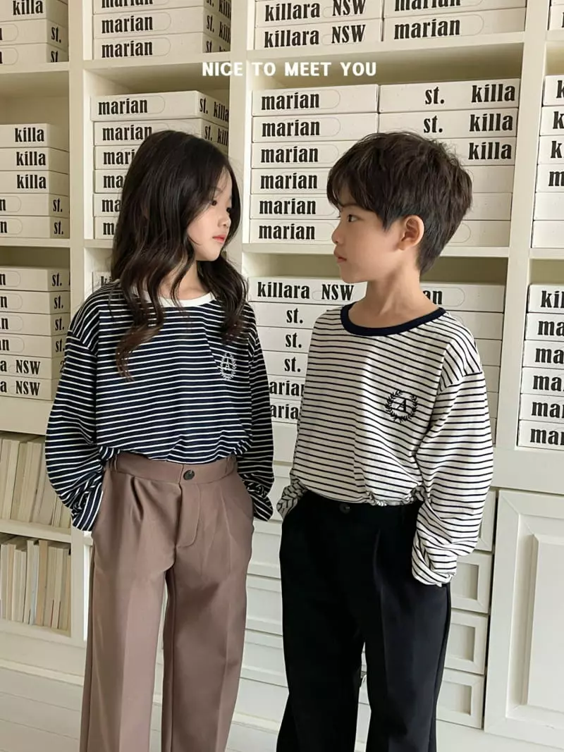 Nice To Meet You - Korean Children Fashion - #designkidswear - Stripes Embroidery Tee - 9