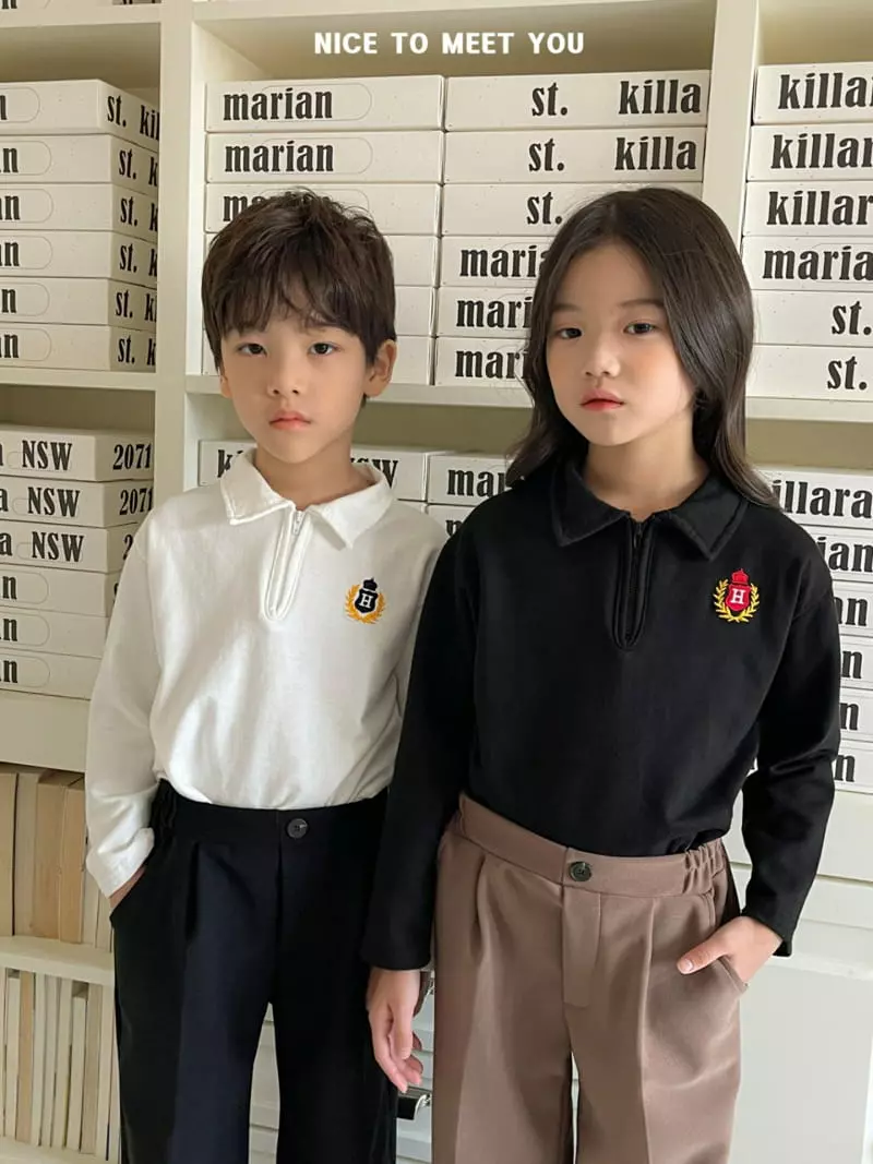 Nice To Meet You - Korean Children Fashion - #discoveringself - H Embroidery Collar Tee - 6