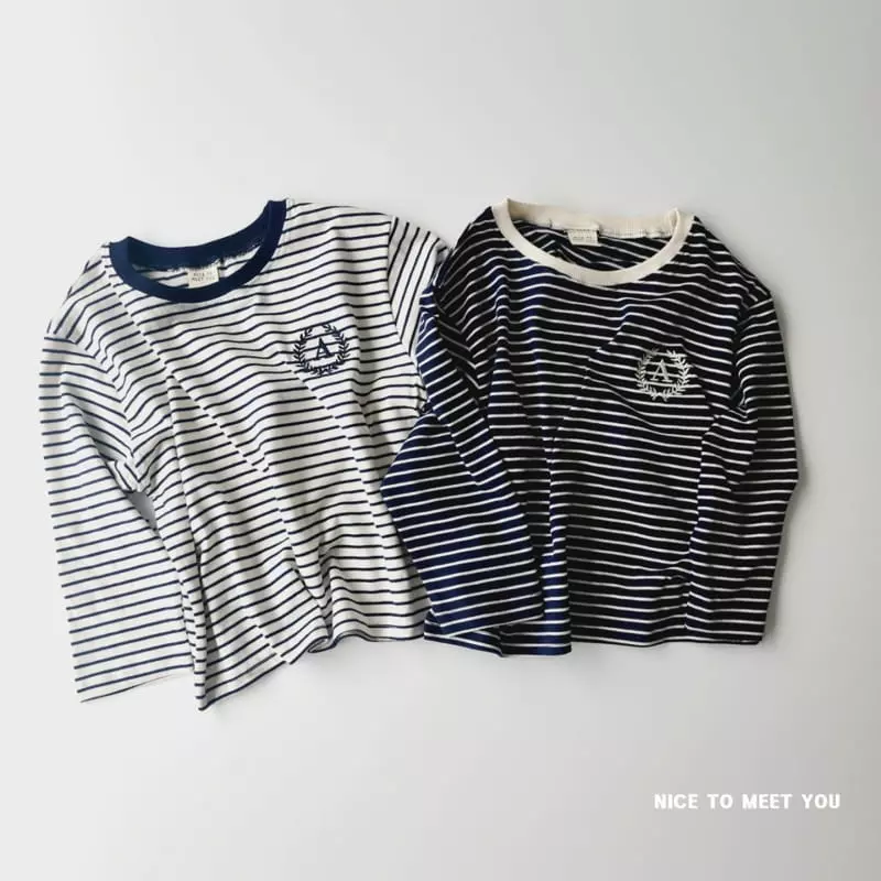 Nice To Meet You - Korean Children Fashion - #fashionkids - Stripes Embroidery Tee - 11