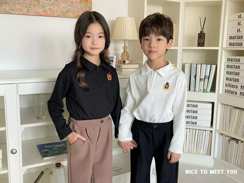 Nice To Meet You - Korean Children Fashion - #kidsshorts - H Embroidery Collar Tee - 8