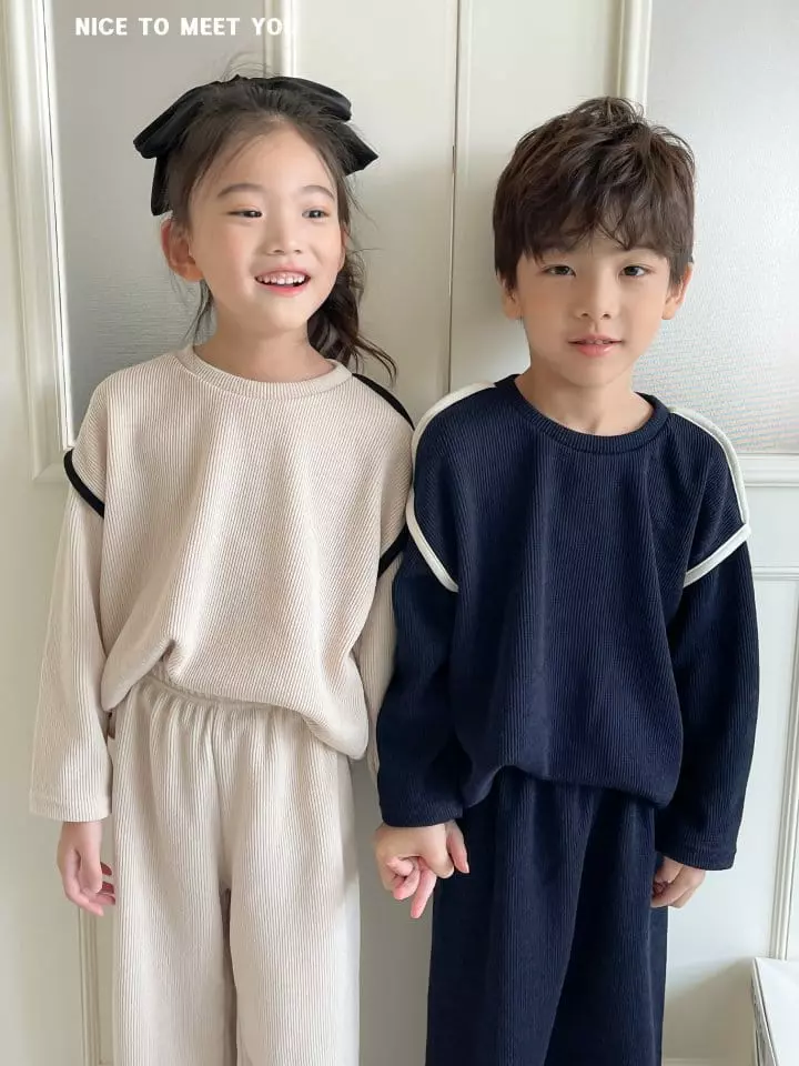 Nice To Meet You - Korean Children Fashion - #littlefashionista - Chaldduck Piping Top Bottom Set - 2