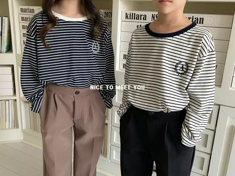 Nice To Meet You - Korean Children Fashion - #littlefashionista - Stripes Embroidery Tee - 2