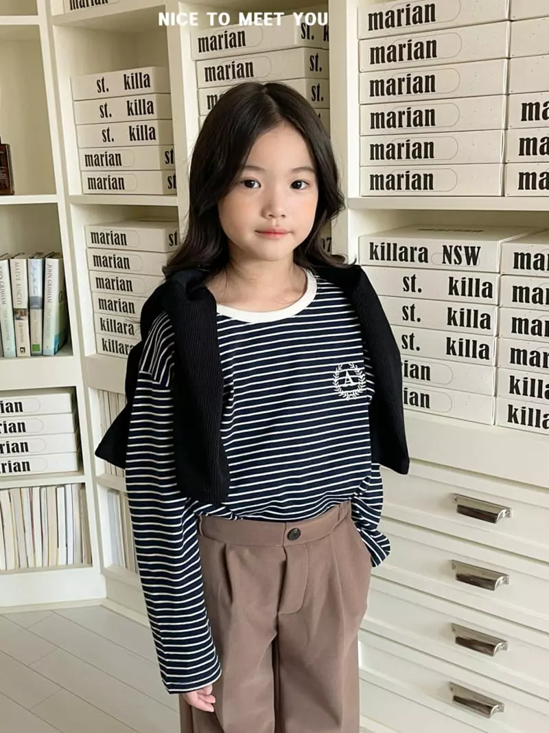 Nice To Meet You - Korean Children Fashion - #magicofchildhood - Stripes Embroidery Tee - 4