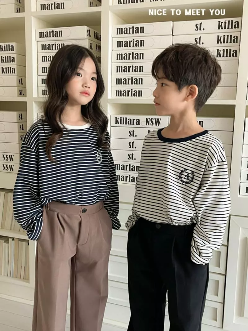 Nice To Meet You - Korean Children Fashion - #prettylittlegirls - Stripes Embroidery Tee - 5