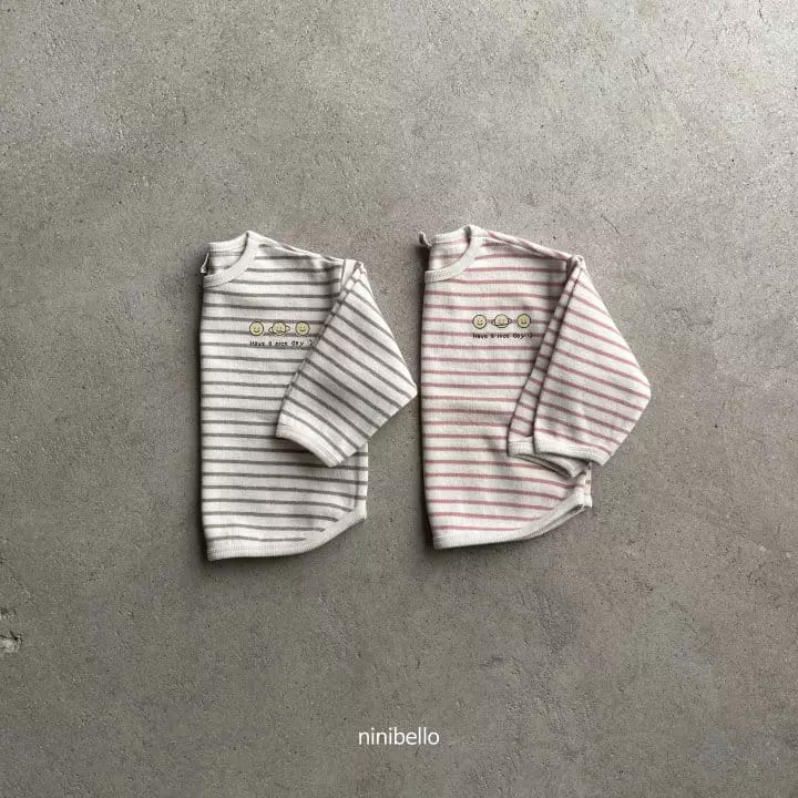 Ninibello - Korean Children Fashion - #kidsshorts - Smile Stripes Piping Tee