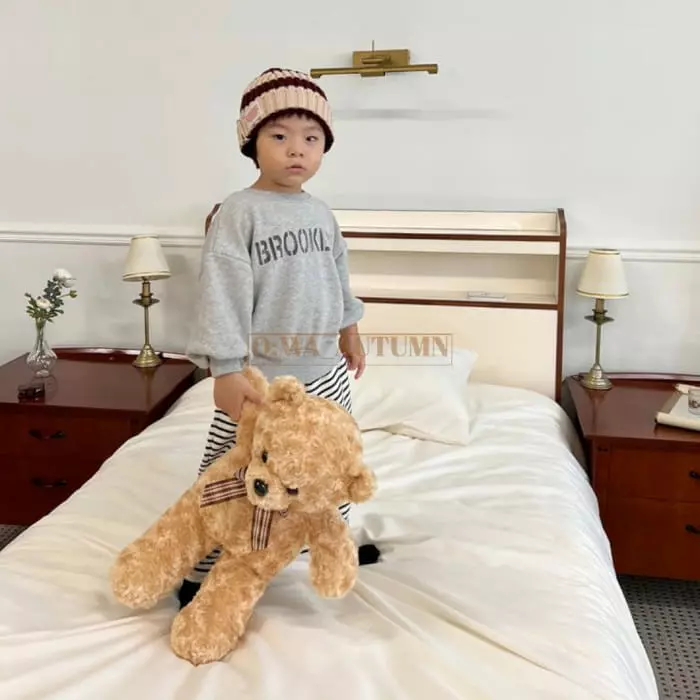 O Wa - Korean Children Fashion - #childofig - Long Piping Stripes Pants Brown - 6