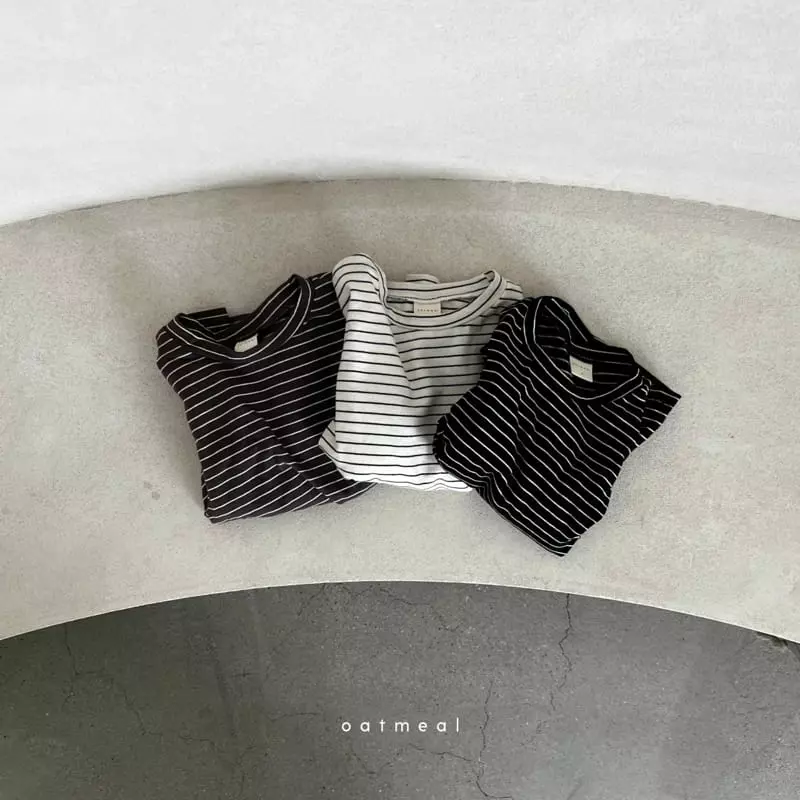 Oatmeal - Korean Children Fashion - #Kfashion4kids - Basic Autumn Stripes Round Tee - 5