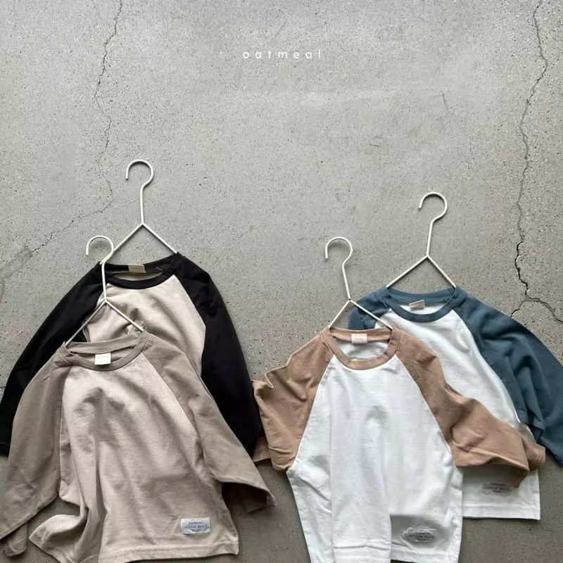 Oatmeal - Korean Children Fashion - #discoveringself - Basic Autumn Raglan Tee