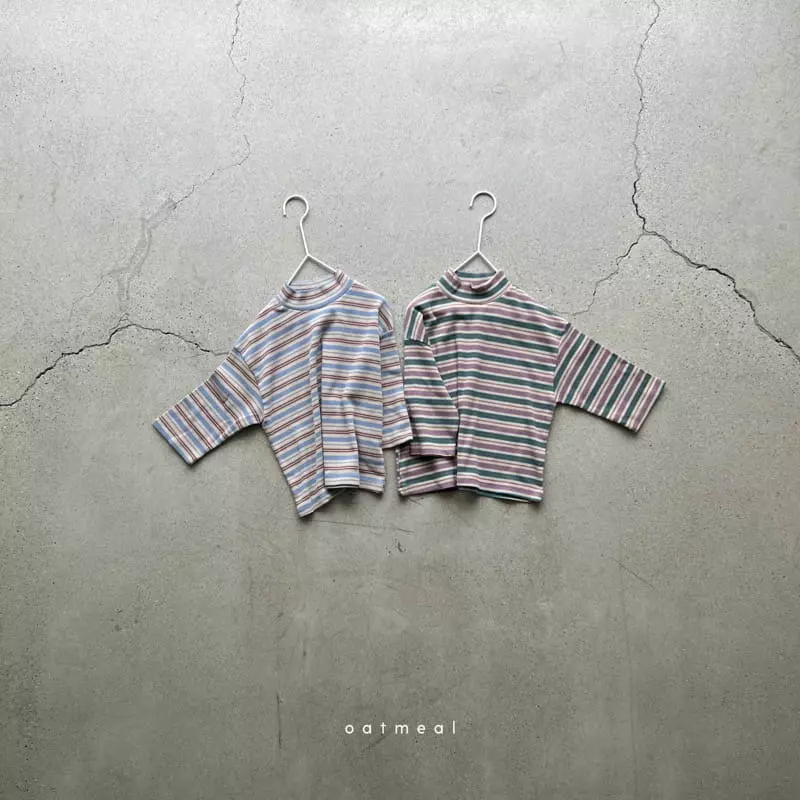 Oatmeal - Korean Children Fashion - #discoveringself - Rarang Stripes Round Tee