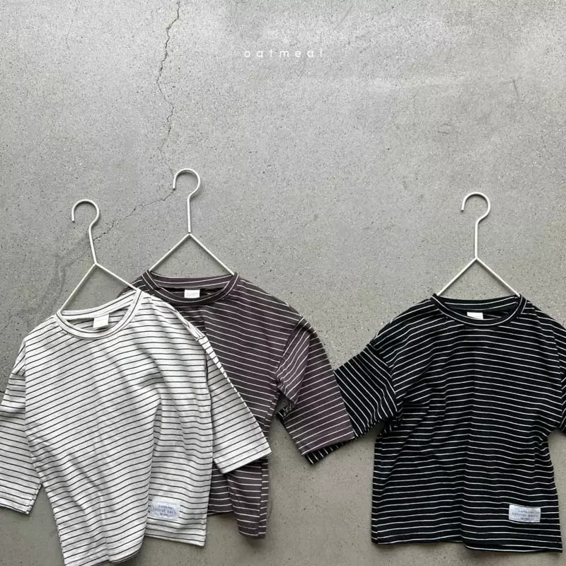 Oatmeal - Korean Children Fashion - #fashionkids - Basic Autumn Stripes Round Tee