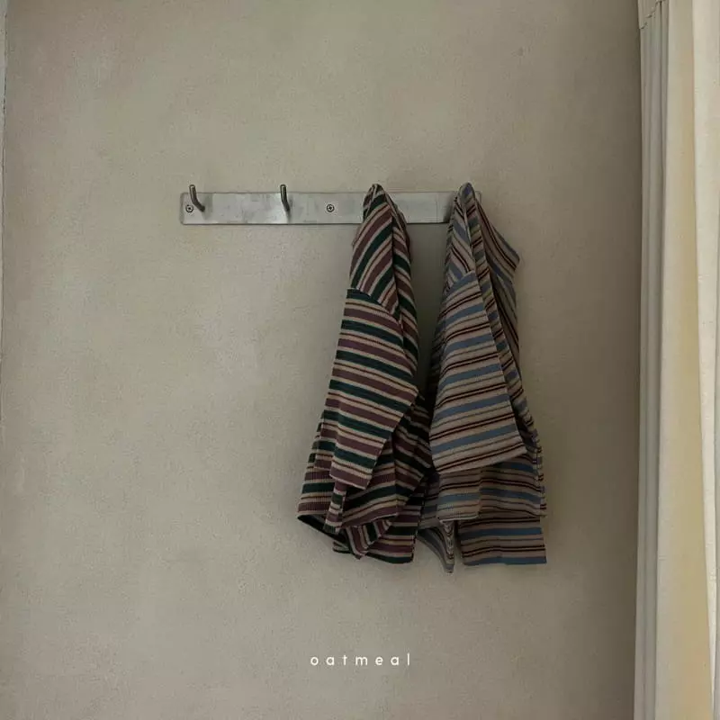 Oatmeal - Korean Children Fashion - #kidsshorts - Rarang Stripes Round Tee - 4