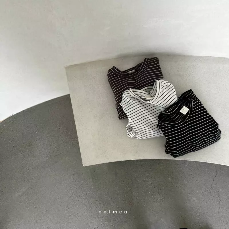 Oatmeal - Korean Children Fashion - #kidsstore - Basic Autumn Stripes Round Tee - 4