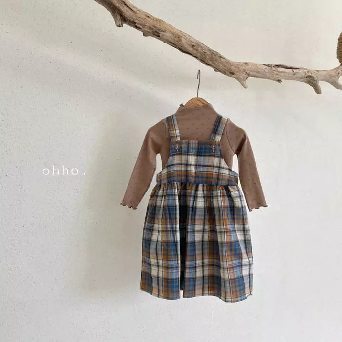 Ohho - Korean Children Fashion - #kidsshorts - Paul Check Dungarees Skirt