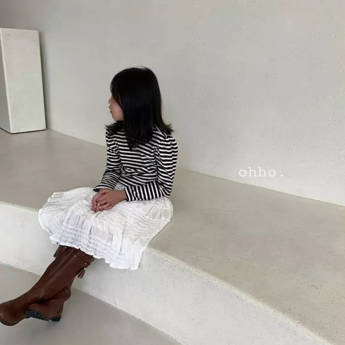 Ohho - Korean Children Fashion - #Kfashion4kids - Terry Stripes Puff Tee - 4