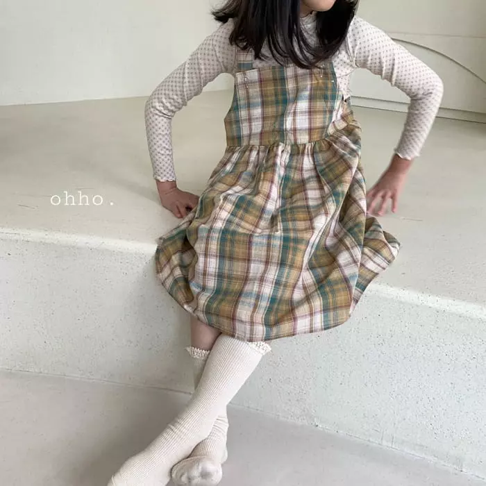 Ohho - Korean Children Fashion - #prettylittlegirls - Paul Check Dungarees Skirt - 8