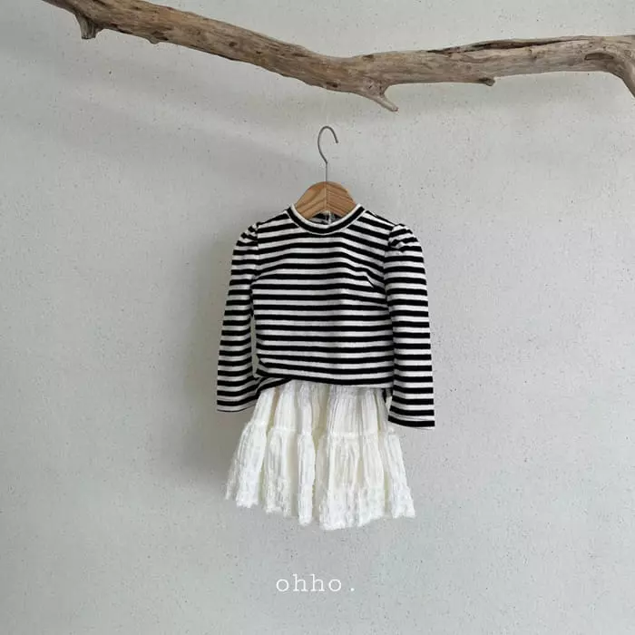 Ohho - Korean Children Fashion - #prettylittlegirls - Terry Stripes Puff Tee - 7