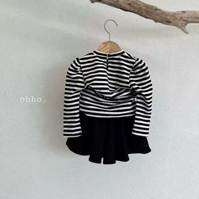 Ohho - Korean Children Fashion - #todddlerfashion - Terry Stripes Puff Tee - 8